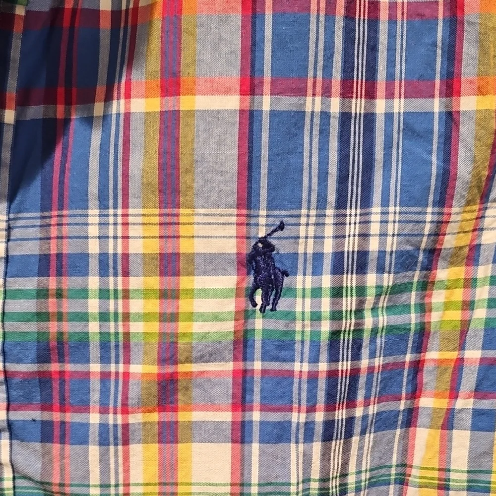 Ralph Lauren Boys Blue and Green Button Down Plaid Shirt